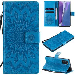 For Samsung Galaxy Note20 5G Sun Embossing Pattern Horizontal Flip Leather Case with Card Slot & Holder & Wallet & Lanyard(Blue)