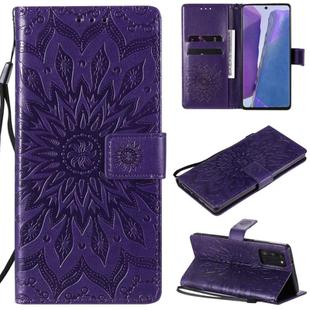 For Samsung Galaxy Note20 5G Sun Embossing Pattern Horizontal Flip Leather Case with Card Slot & Holder & Wallet & Lanyard(Purple)