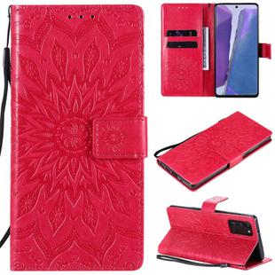 For Samsung Galaxy Note20 5G Sun Embossing Pattern Horizontal Flip Leather Case with Card Slot & Holder & Wallet & Lanyard(Red)