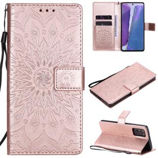For Samsung Galaxy Note20 5G Sun Embossing Pattern Horizontal Flip Leather Case with Card Slot & Holder & Wallet & Lanyard(Rose Gold)