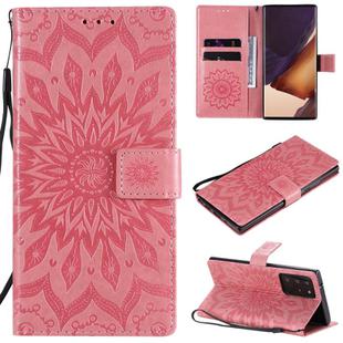 For Samsung Galaxy Note20 Ultra 5G Sun Embossing Pattern Horizontal Flip Leather Case with Card Slot & Holder & Wallet & Lanyard(Pink)