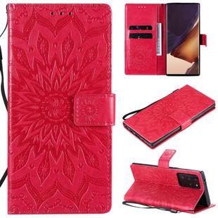 For Samsung Galaxy Note20 Ultra 5G Sun Embossing Pattern Horizontal Flip Leather Case with Card Slot & Holder & Wallet & Lanyard(Red)