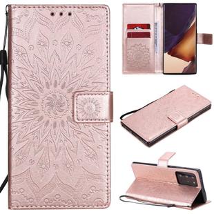 For Samsung Galaxy Note20 Ultra 5G Sun Embossing Pattern Horizontal Flip Leather Case with Card Slot & Holder & Wallet & Lanyard(Rose Gold)