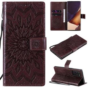 For Samsung Galaxy Note20 Ultra 5G Sun Embossing Pattern Horizontal Flip Leather Case with Card Slot & Holder & Wallet & Lanyard(Brown)