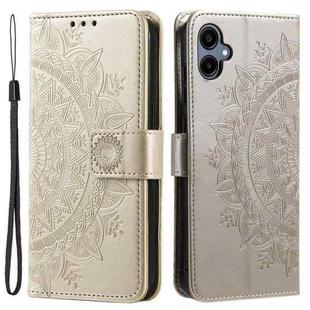 For Samsung Galaxy A06 5G / 4G Totem Flower Embossed Leather Phone Case with Lanyard(Gold)