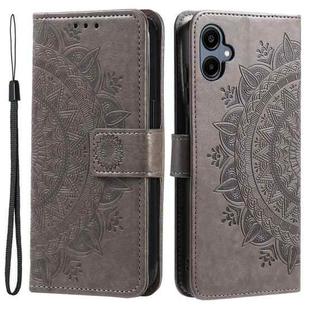 For Samsung Galaxy A06 5G / 4G Totem Flower Embossed Leather Phone Case with Lanyard(Grey)