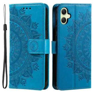 For Samsung Galaxy A06 5G / 4G Totem Flower Embossed Leather Phone Case with Lanyard(Blue)