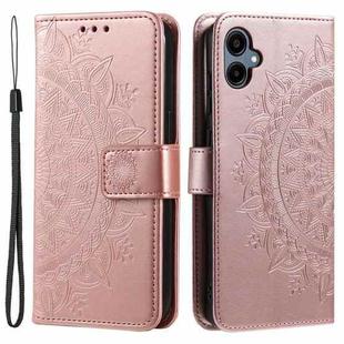 For Samsung Galaxy A06 5G / 4G Totem Flower Embossed Leather Phone Case with Lanyard(Rose Gold)
