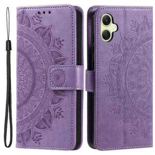 For Samsung Galaxy A06 5G / 4G Totem Flower Embossed Leather Phone Case with Lanyard(Purple)