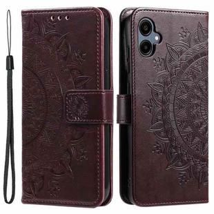For Samsung Galaxy A07 4G Totem Flower Embossed Leather Phone Case with Lanyard(Brown)