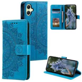 For Samsung Galaxy A07 4G Totem Flower Embossed Leather Phone Case with Lanyard(Blue)