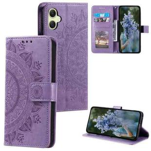 For Samsung Galaxy A07 4G Totem Flower Embossed Leather Phone Case with Lanyard(Purple)