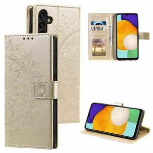 For Samsung Galaxy A17 5G Totem Flower Embossed Leather Phone Case with Lanyard(Gold)