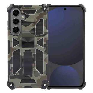 For Samsung Galaxy S24 FE 5G Camouflage Armor Kickstand TPU Hybrid PC Magnetic Phone Case(Army Green)