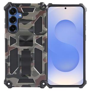 For Samsung Galaxy S25 5G Camouflage Armor Kickstand TPU Hybrid PC Magnetic Phone Case(Army Green)