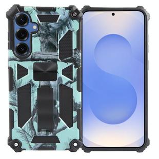 For Samsung Galaxy S25 5G Camouflage Armor Kickstand TPU Hybrid PC Magnetic Phone Case(Mint Green)