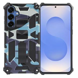 For Samsung Galaxy S25+ 5G Camouflage Armor Kickstand TPU Hybrid PC Magnetic Phone Case(Light Blue)