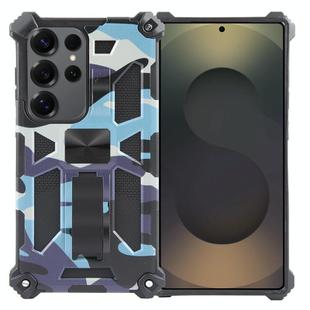 For Samsung Galaxy S25 Ultra 5G Camouflage Armor Kickstand TPU Hybrid PC Magnetic Phone Case(Light Blue)