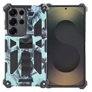 For Samsung Galaxy S25 Ultra 5G Camouflage Armor Kickstand TPU Hybrid PC Magnetic Phone Case(Mint Green)