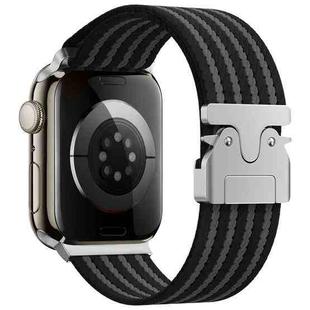 For Apple Watch 46mm / 49mm / 45mm / 44mm Parachute Buckle 4-Stripe Braided Nylon Watch Band(Black Grey)