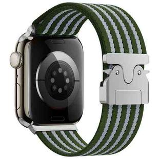 For Apple Watch 46mm / 49mm / 45mm / 44mm Parachute Buckle 4-Stripe Braided Nylon Watch Band(Green White)