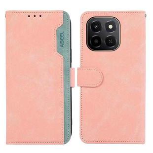 For Honor X6c 4G ABEEL Color Block Magnetic RFID Leather Phone Case(Pink-Cyan)