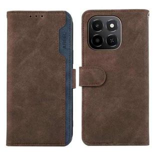 For Honor X6c 4G ABEEL Color Block Magnetic RFID Leather Phone Case(Brown-Blue)