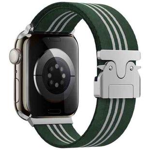 For Apple Watch 46mm / 49mm / 45mm / 44mm Parachute Buckle 3-Stripe Braided Nylon Watch Band(Green White)