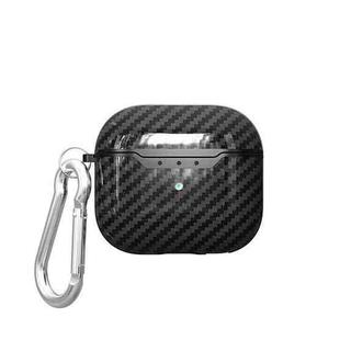 For AirPods 4 Carbon Fiber Texture TPU Shockproof Protective Earphone Case with Hook(Black)