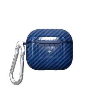 For AirPods 4 Carbon Fiber Texture TPU Shockproof Protective Earphone Case with Hook(Sapphire Blue)