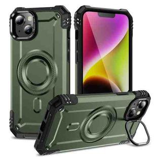 For iPhone 14 Plus Lens Holder MagSafe Phone Case(Army Green)