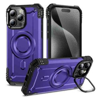 For iPhone 15 Pro Max Lens Holder MagSafe Phone Case(Purple)