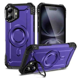 For iPhone 16 Lens Holder MagSafe Phone Case(Purple)