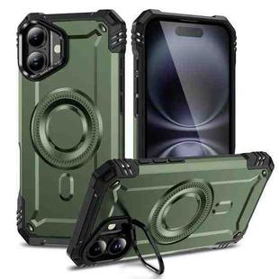 For iPhone 16 Plus Lens Holder MagSafe Phone Case(Army Green)