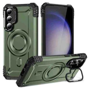 For Samsung Galaxy S23 5G Lens Holder MagSafe Phone Case(Army Green)