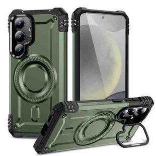 For Samsung Galaxy S24+ 5G Lens Holder MagSafe Phone Case(Army Green)