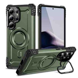 For Samsung Galaxy S25 Ultra 5G Lens Holder MagSafe Phone Case(Army Green)