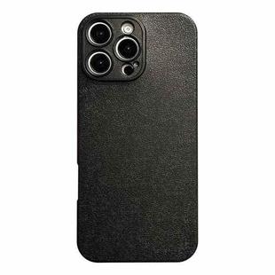 For iPhone 16 Pro Max Litchi Texture TPU Black Lens Frame Phone Case(Black)