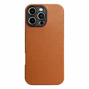 For iPhone 16 Pro Max Litchi Texture TPU Black Lens Frame Phone Case(Brown)