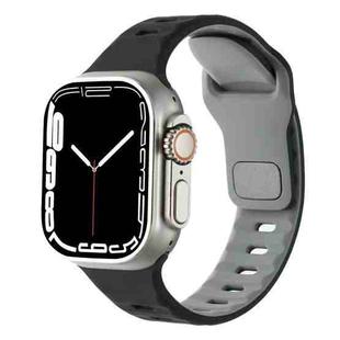 For Apple Watch 46mm / 49mm / 45mm / 44mm Horizontal Stripes Two-Color Silicone Watch Band(Black Grey)