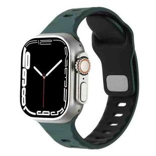 For Apple Watch 46mm / 49mm / 45mm / 44mm Horizontal Stripes Two-Color Silicone Watch Band(Deep Green Black)