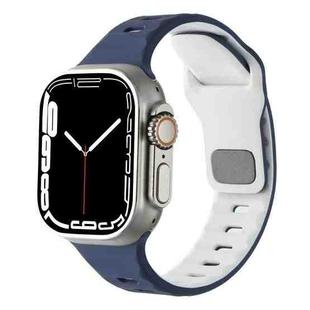 For Apple Watch 46mm / 49mm / 45mm / 44mm Horizontal Stripes Two-Color Silicone Watch Band(Midnight Blue White)