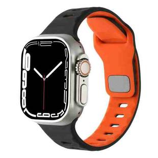 For Apple Watch 46mm / 49mm / 45mm / 44mm Horizontal Stripes Two-Color Silicone Watch Band(Black Orange)