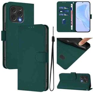 For Doogee N55 Plus Skin Feel Solid Color Leather Phone Case with Lanyard(Dark Green)