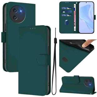 For Doogee Note 59 / Note 59 Pro Skin Feel Solid Color Leather Phone Case with Lanyard(Dark Green)