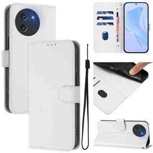 For Doogee Note 59 / Note 59 Pro Skin Feel Solid Color Leather Phone Case with Lanyard(White)