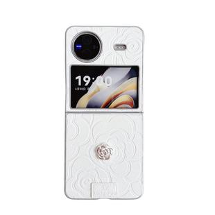 For vivo X Flip 3D Camellia Plaid Fabric DIY PC Phone Case(White)