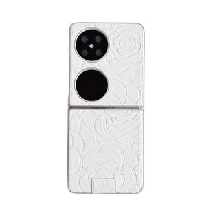 For Huawei P50 Pocket Camellia Plaid Fabric DIY PC Phone Case(White)