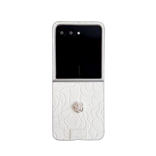 For Motorola Razr 50 / 50 Ultra 3D Camellia Plaid Fabric DIY PC Phone Case(White)
