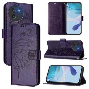 For Doogee Note 59 / Note 59 Pro Embossed Butterfly Leather Phone Case(Dark Purple)